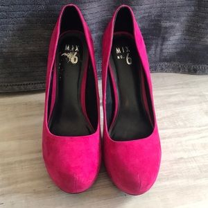 Fuchsia suede platform heels